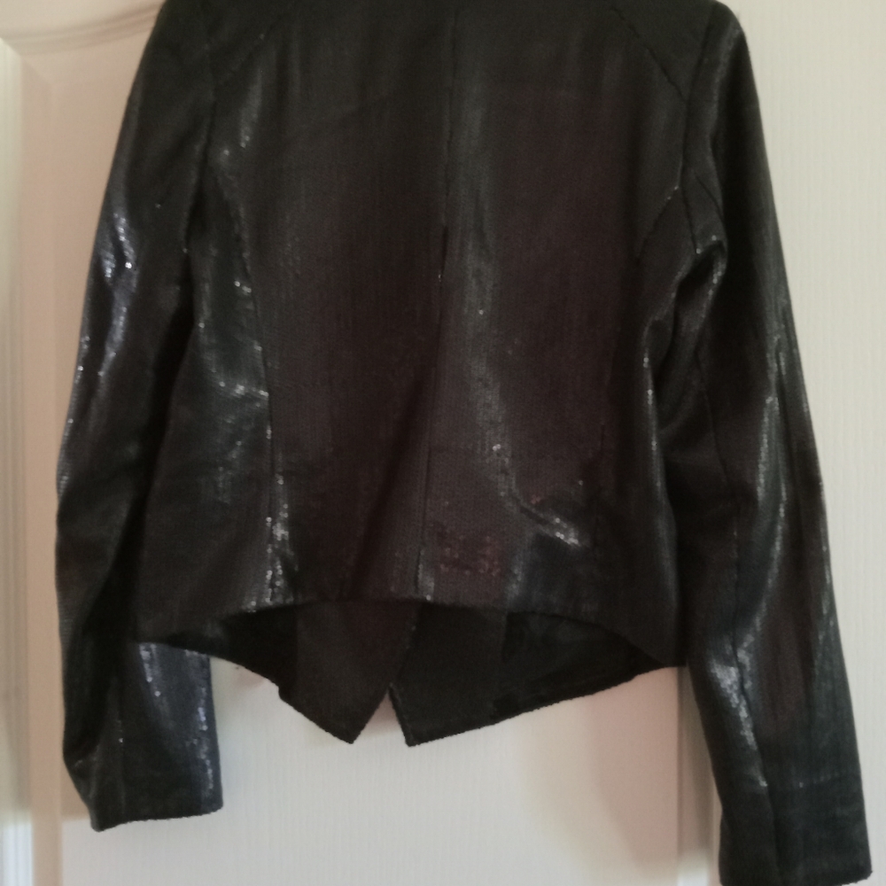 Free People Black Sequin Blazer Jacket Sz 6 - Picture 5 of 7